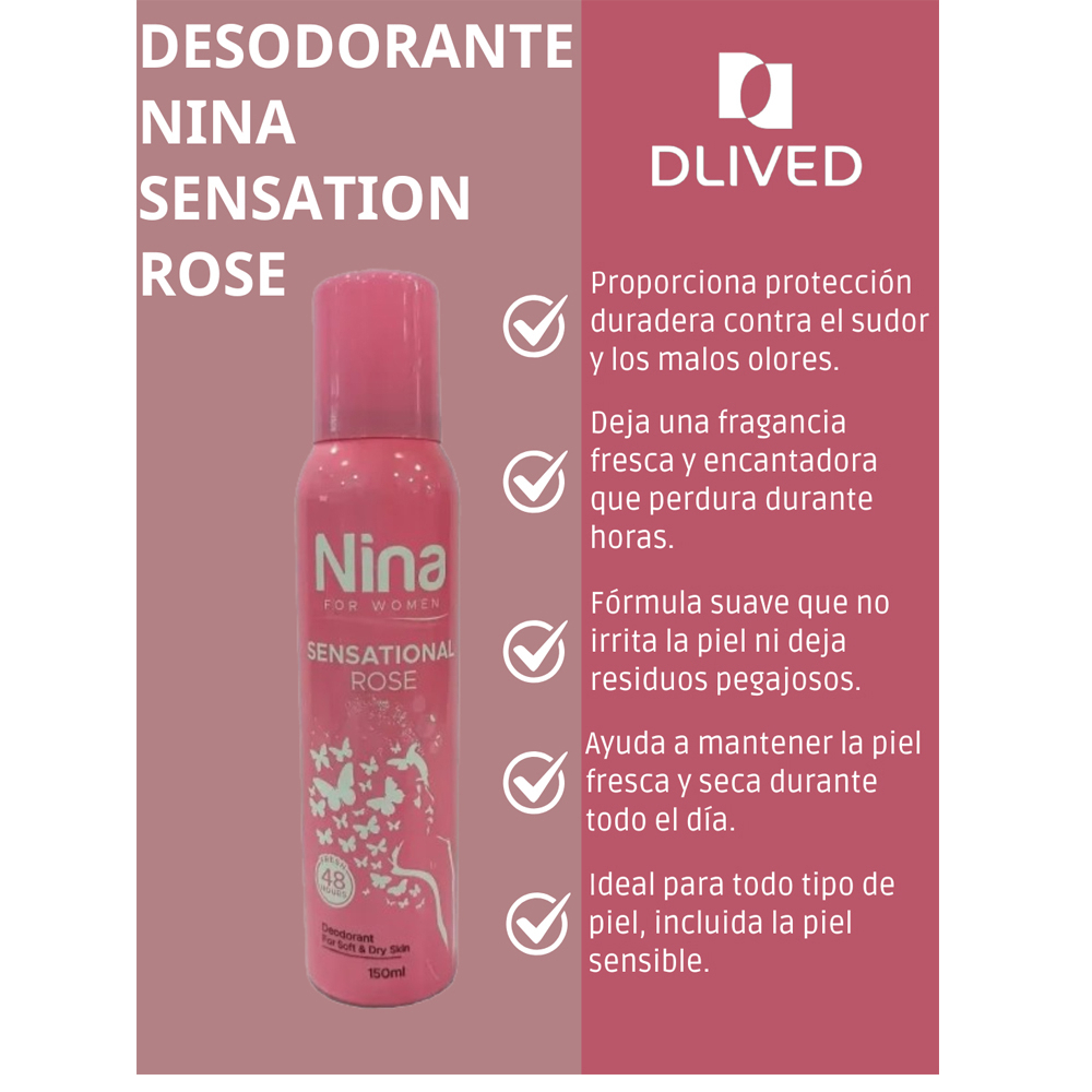 Desodorante pulverizador femenino perfección rosa Nina (150 ml) - Miniatura 2