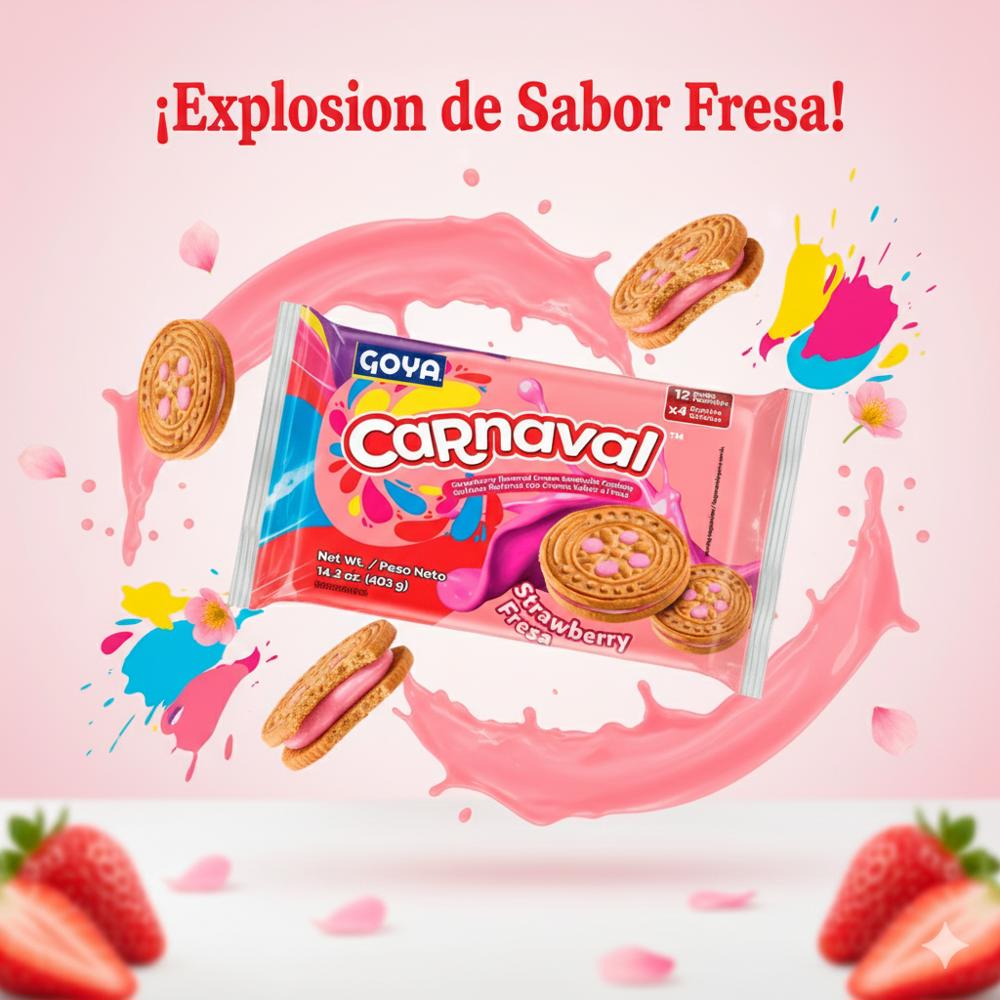 Galletas rellenas con crema sabor a fresa Carnaval Goya (6 x 403 g/ 14.2 oz) - Miniatura 4