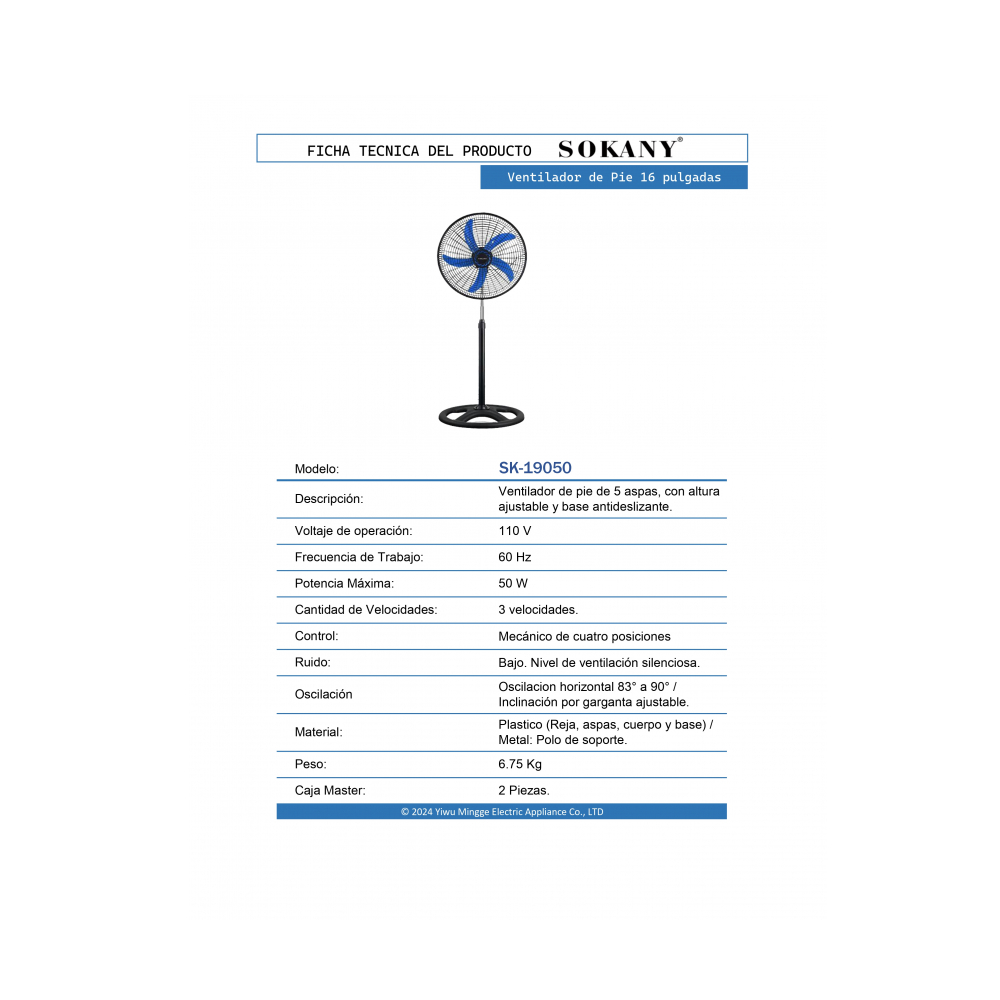 Ventilador de pie Sokany SK-19050 16" (2 U) - Miniatura 2
