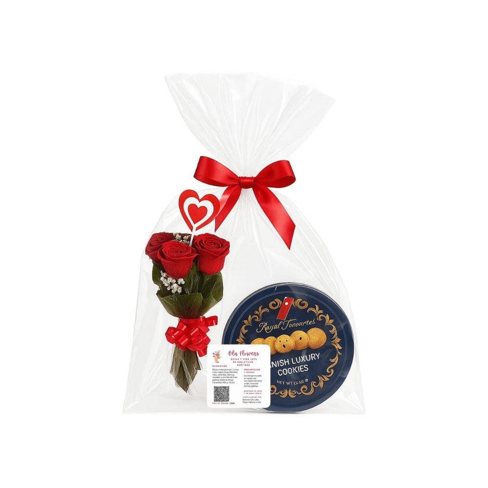Rosas y fina lata de galleticas surtidas Cuba Ola Flowers - Miniatura 2