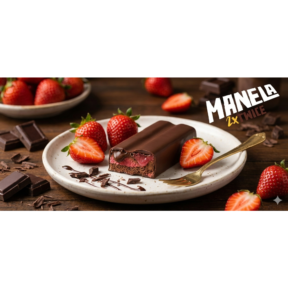 Pastel cubierto de cacao con relleno de fresa y chocolate Manela Twice (40 g / 1.41 oz) - Miniatura 4