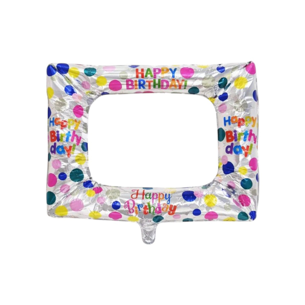 Globo con diseño de marco de fotografía con cartel de Happy Birthday Ballon - Miniatura 3