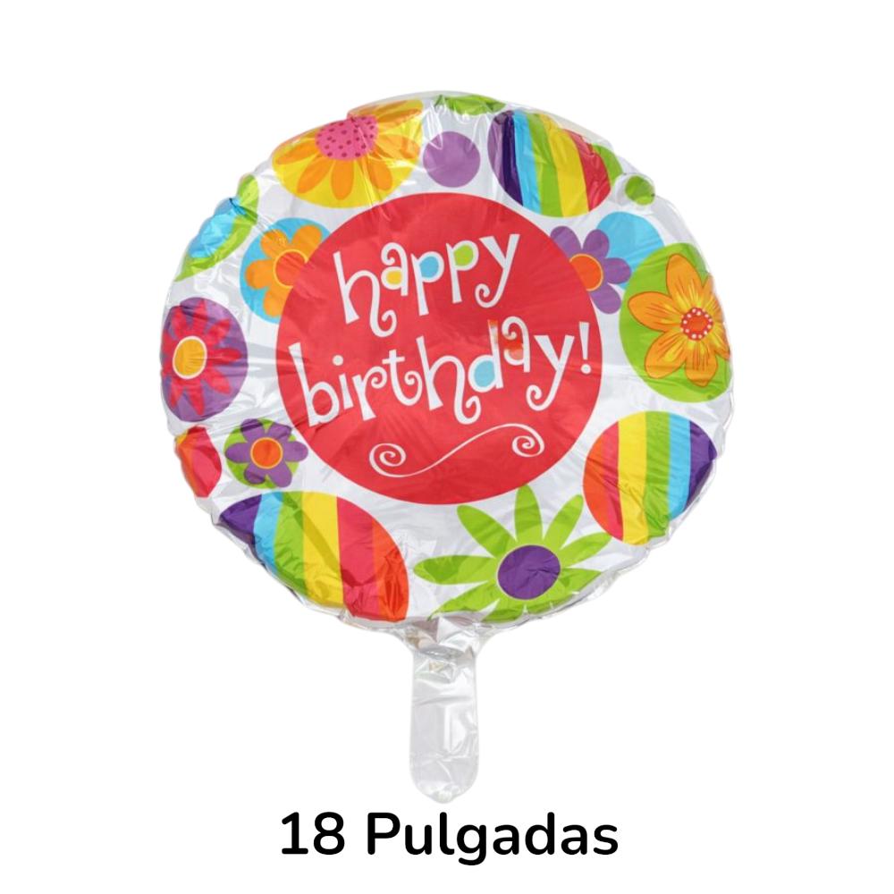 Globo con cartel "Happy Birthday" y diseño de flores 18 pulgadas Ballon - Miniatura 2