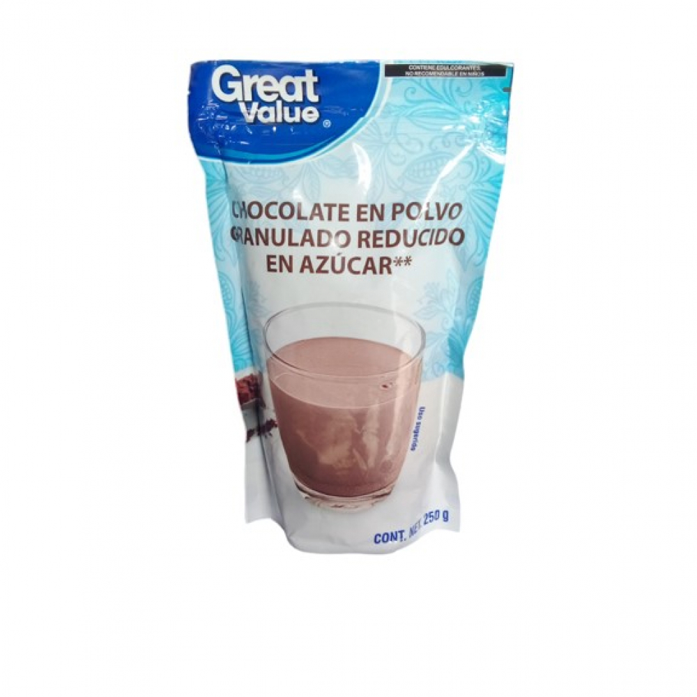 Chocolate en polvo granulado reducido en azúcar Great Value (250 g / 8.8 oz) - Miniatura 2