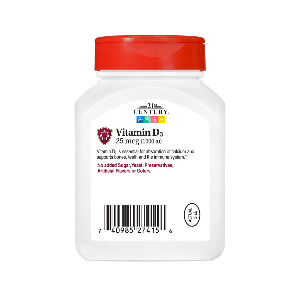 Vitamina D3 25 mcg / 1000 UI 21st Century (250 cápsulas) - Miniatura 2