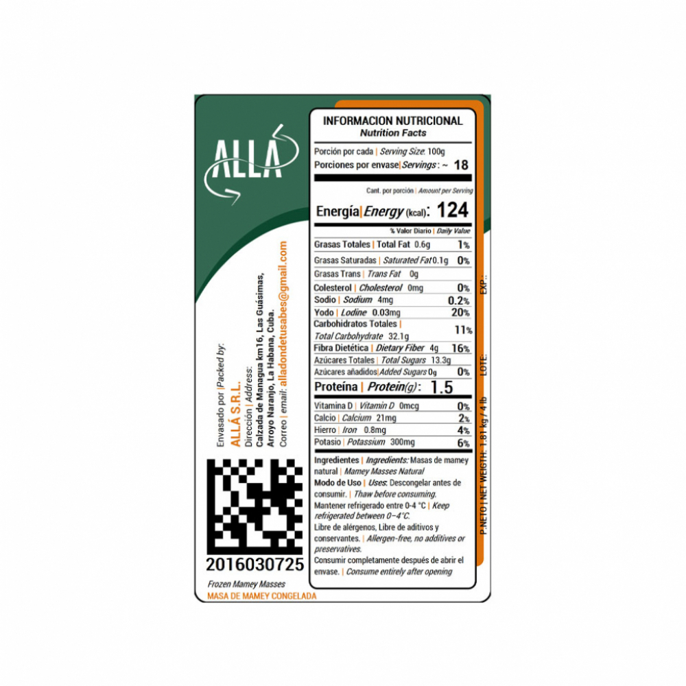 Masa de mamey congelada ALLÁ (1.81 kg / 4 lb) - Miniatura 2