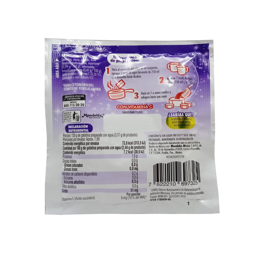 Gelatina sin azúcar fortificada con vitamina C sabor uva Jell-O (25 g) - Miniatura 2