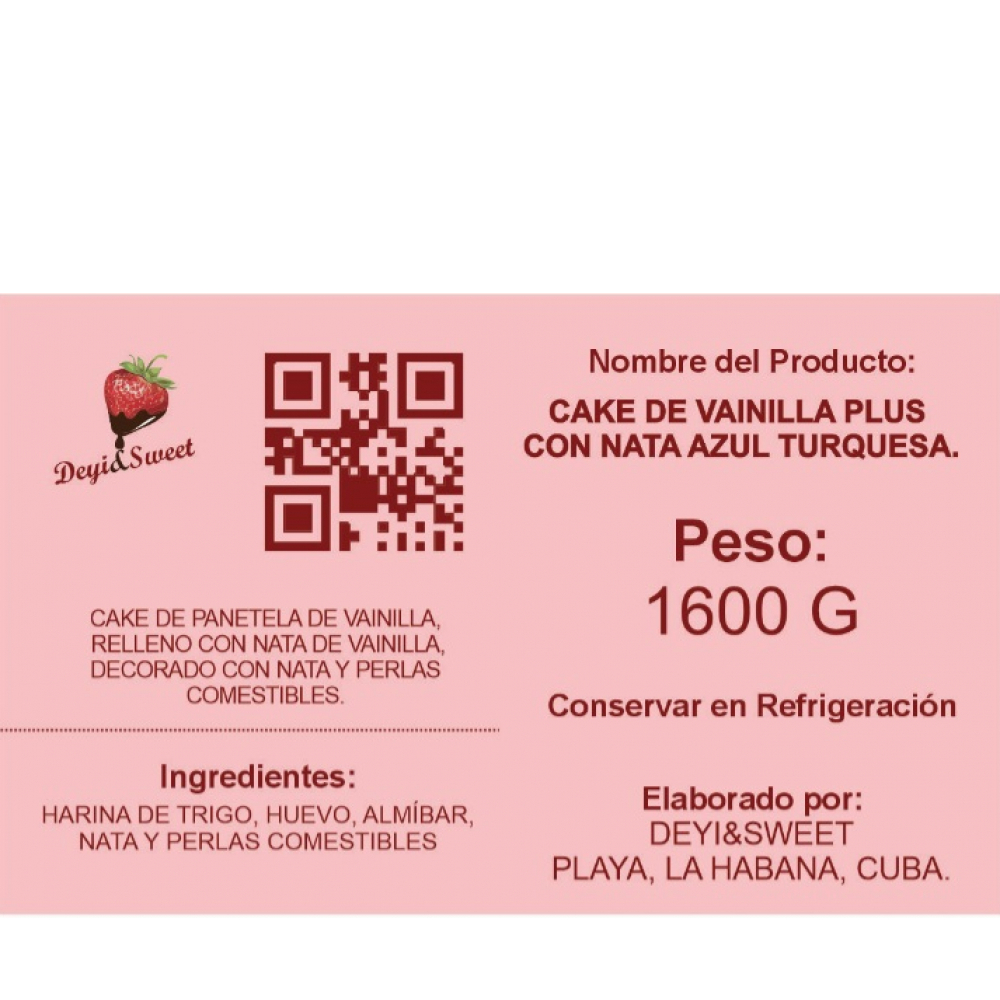 Cake de vainilla plus con nata azul turquesa (15 personas) - Miniatura 4