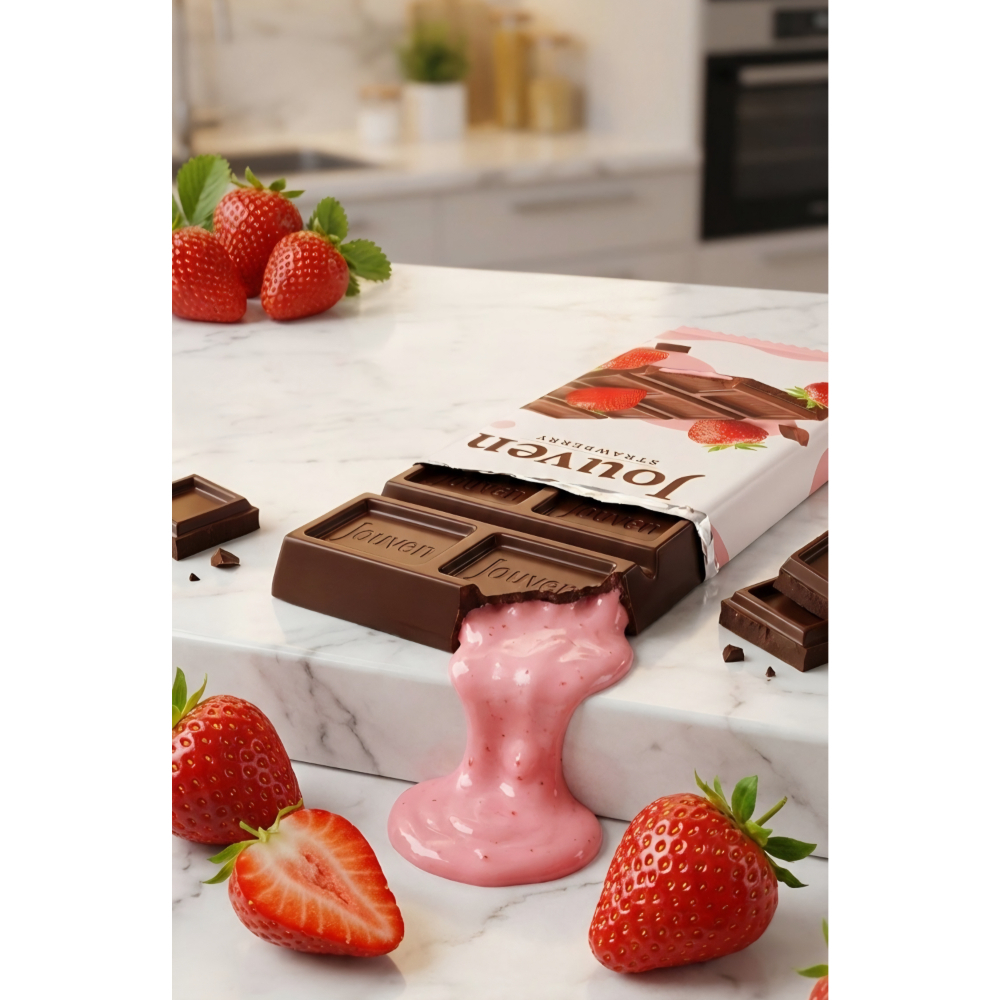 Tableta de chocolate rellena de crema de fresa Jouven Rosso Bianco (50 g / 1.76 oz) - Miniatura 4