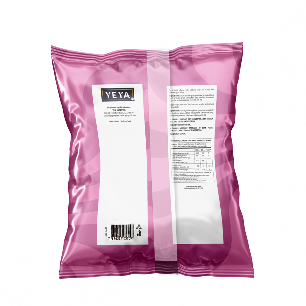 Chupa chupas con relleno de chicle sabor tutti frutti YEYA (600 g / 1.32 lb) - Miniatura 4