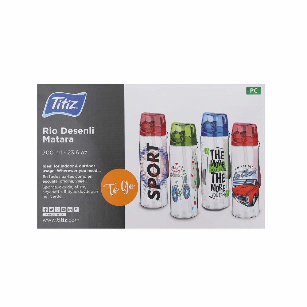 Botella estampada para agua color rojo Titiz - Miniatura 2