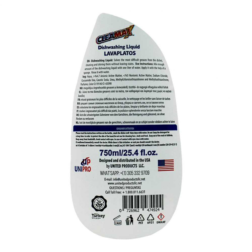 Detergente líquido lavavajillas aroma manzana Cleamax (750 ml) - Miniatura 3