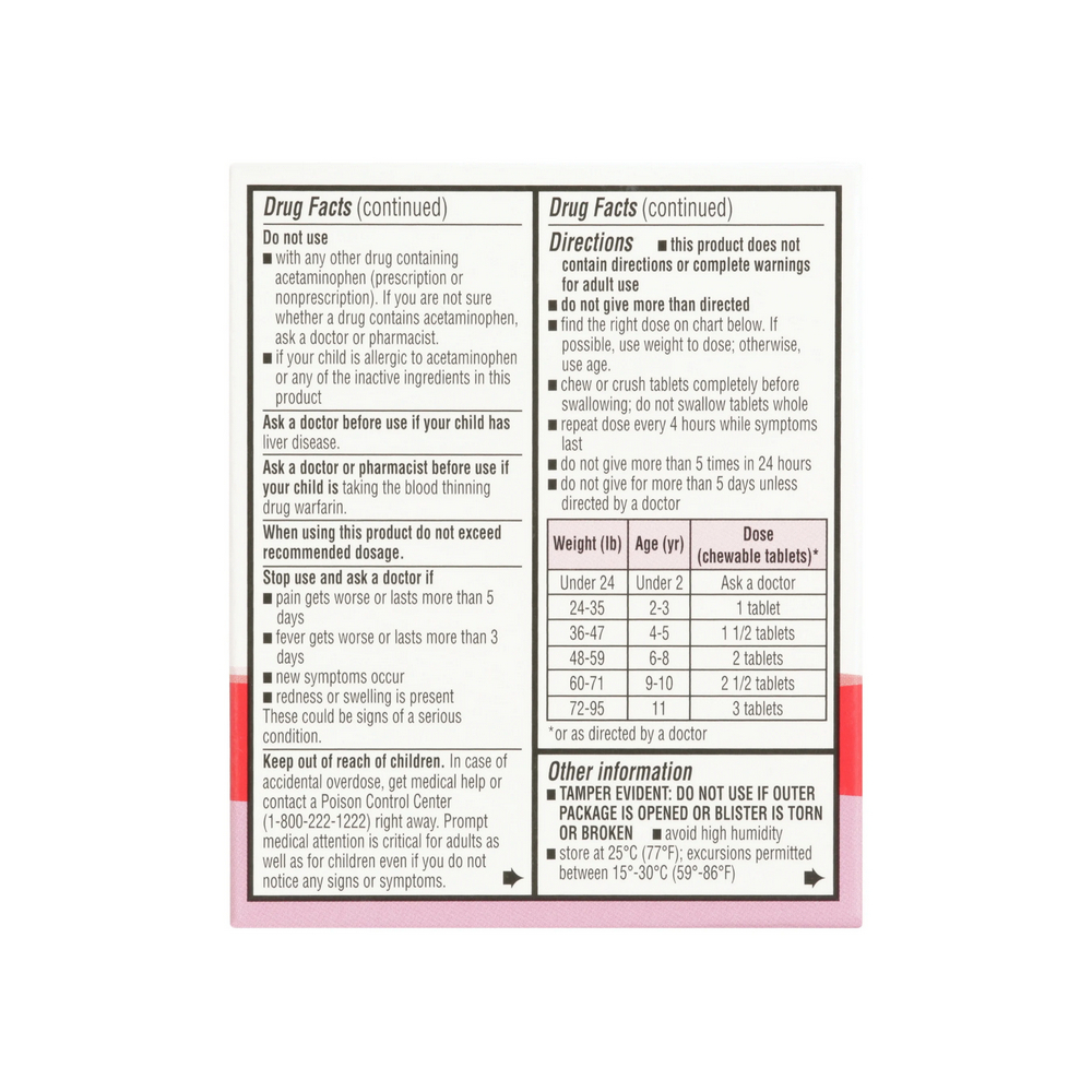 Tabletas masticables de acetaminofén para niños, sabor a chicle Equate, 160 mg (24 tabletas) - Miniatura 3