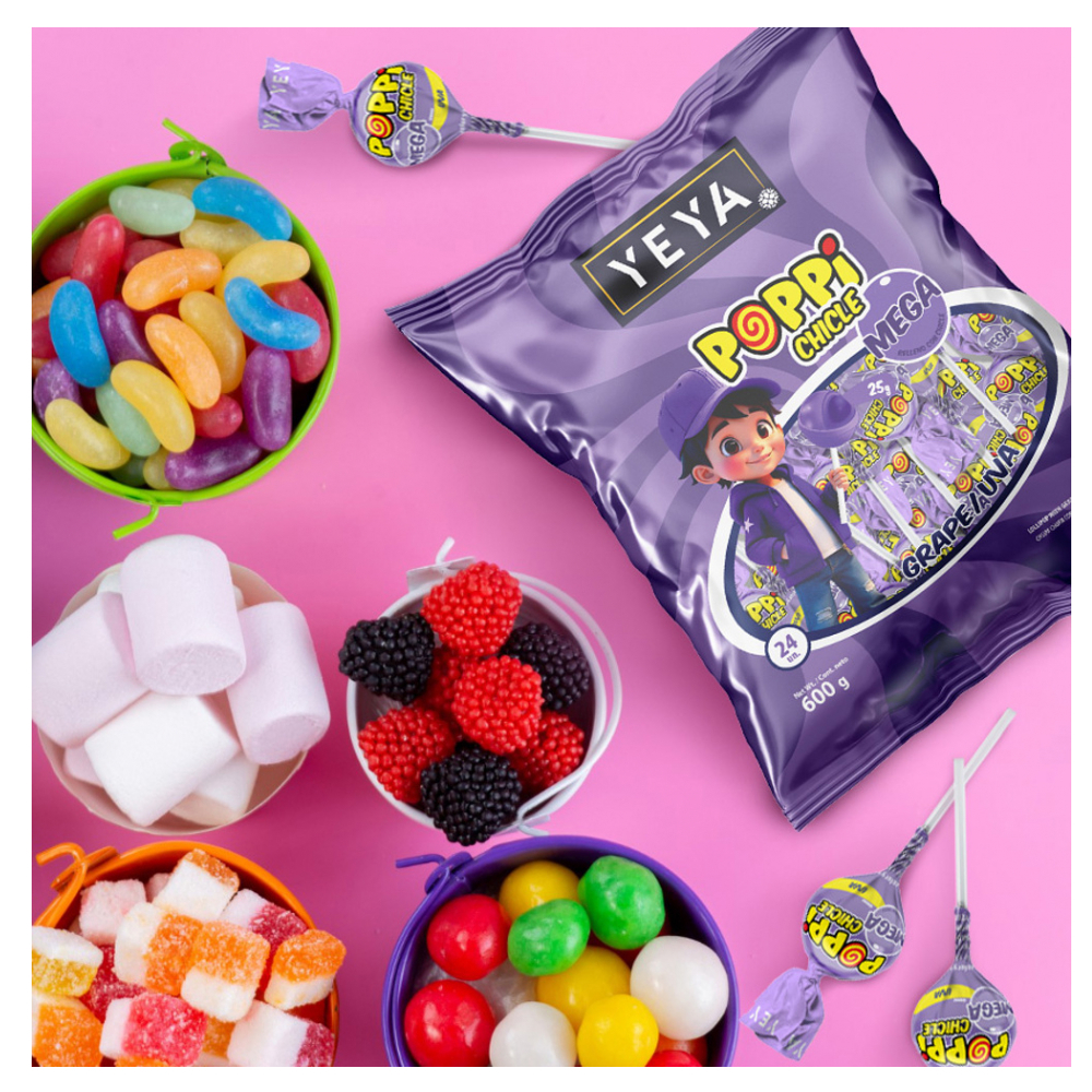 Chupa chupas con relleno de chicle sabor uva YEYA (2 x 600 g / 1.32 lb) - Miniatura 3