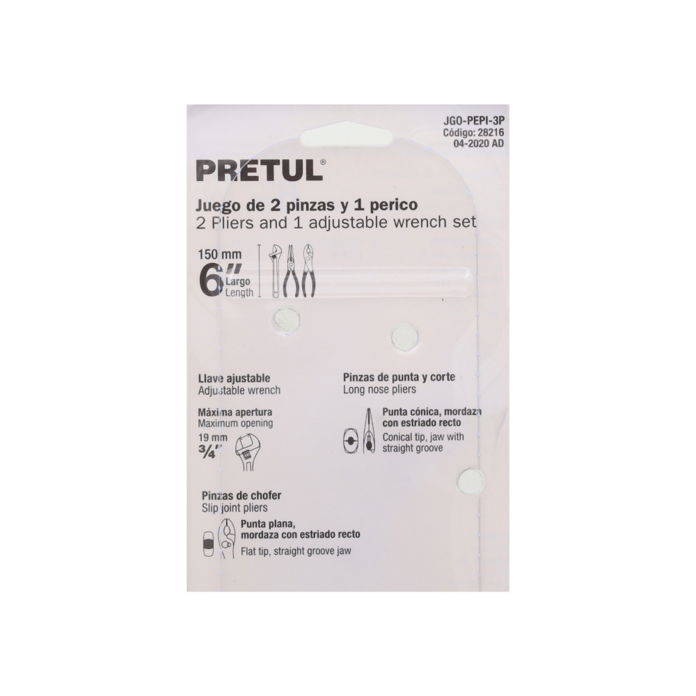 Juego de 2 pinzas y 1 llave ajustable 150 mm - 6 pulgadas Pretul - Miniatura 3