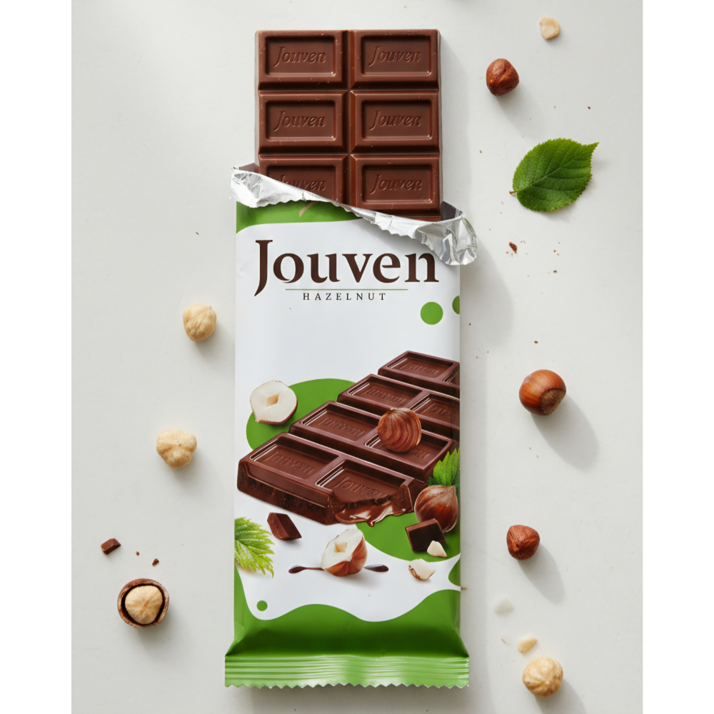 Tableta de chocolate rellena de crema de avellanas Jouven Rosso Bianco (50 g / 1.76 oz) - Miniatura 4