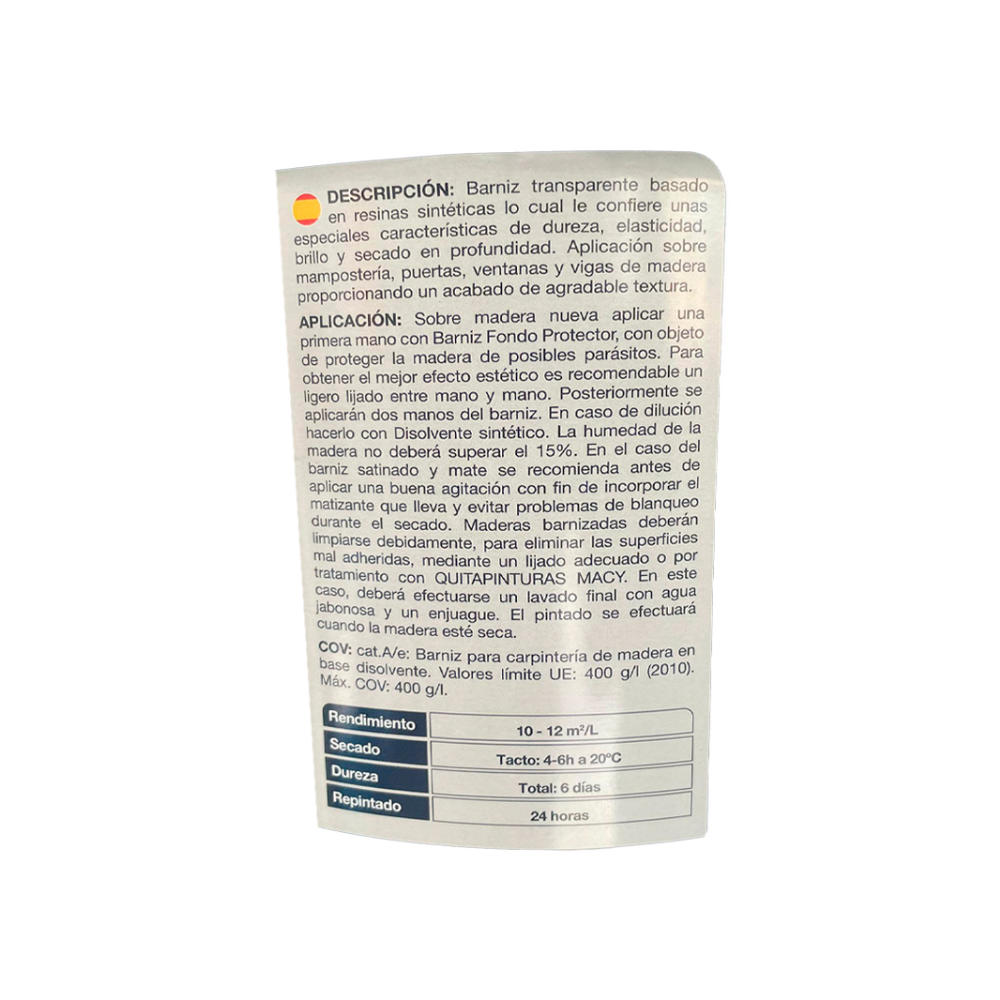 Barniz brillo profesional incoloro para maderas base disolvente Macy (750 ml) - Miniatura 4