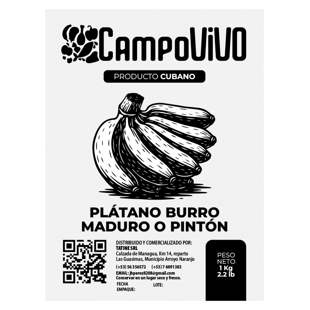 Plátano burro maduro o pintón Campo Vivo (1 kg / 2.2 lb) - Miniatura 3
