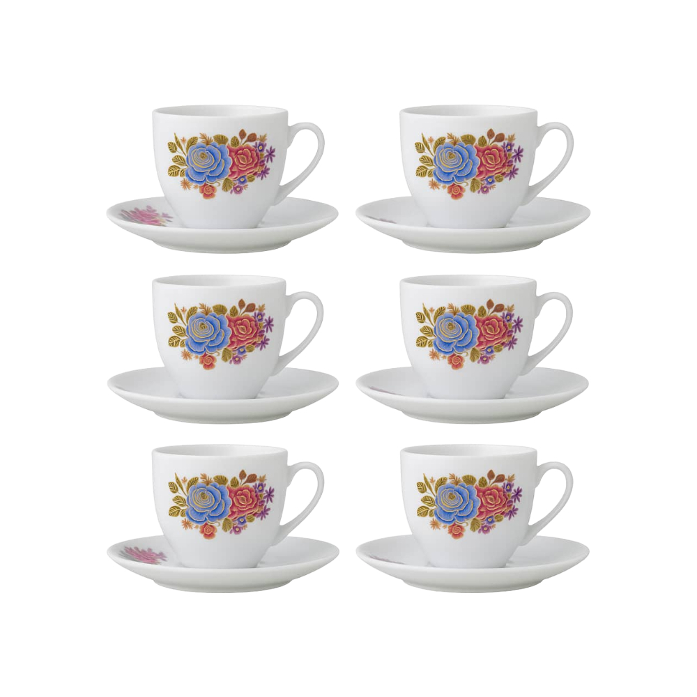 Juego de 6 tazas de café con plato con diseños floral - Miniatura 2