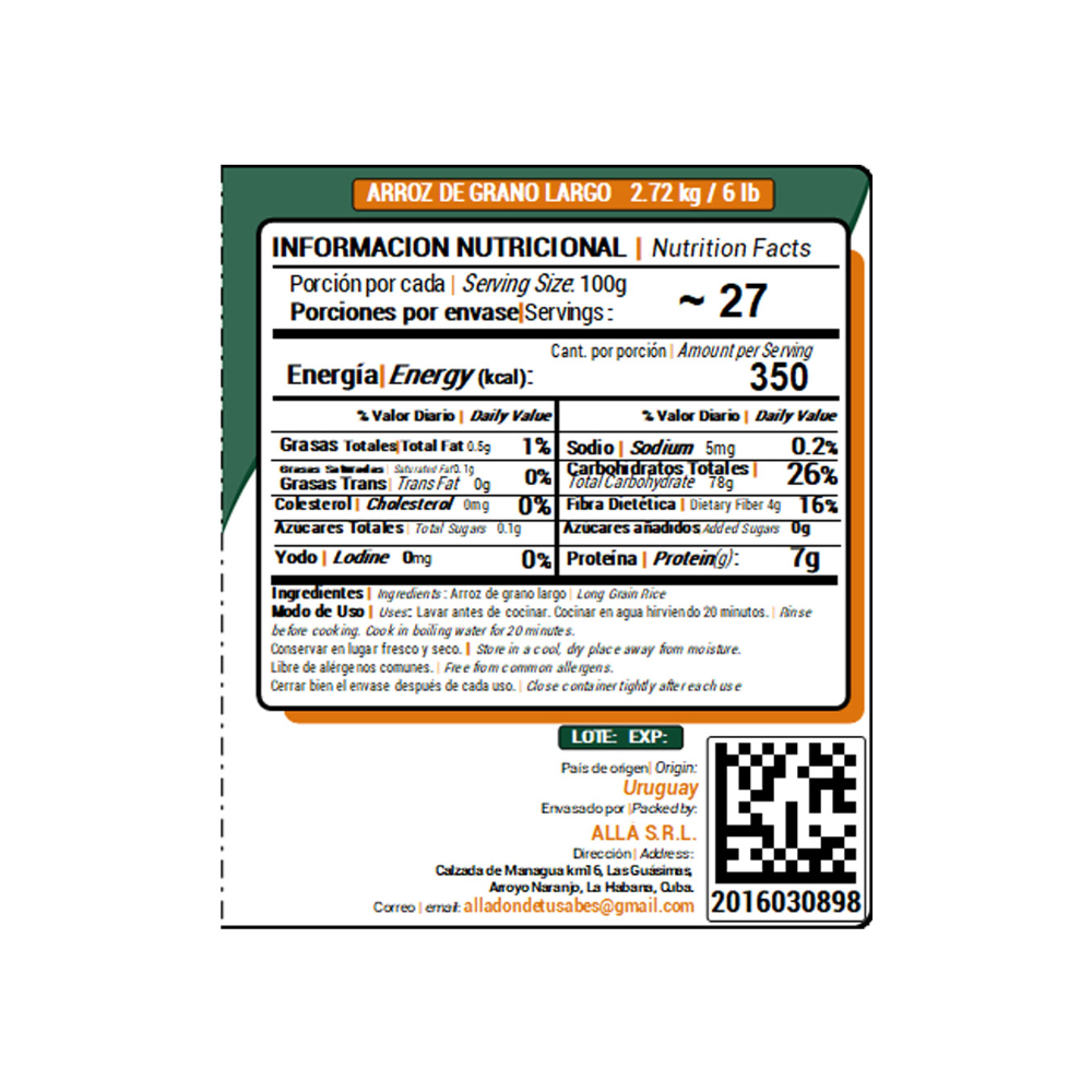 Arroz de grano largo ALLÁ (2.72 kg / 6 lb) - Miniatura 2