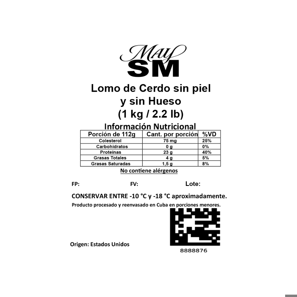 Lomo de cerdo sin hueso y sin piel May SM (1 kg / 2.2 lb) - Miniatura 2