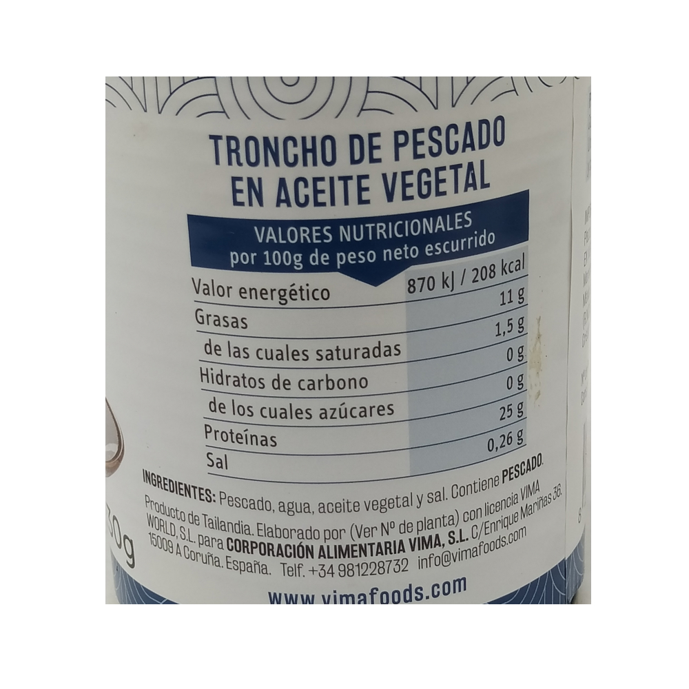 Troncho de pescado en aceite vegetal Vima Foods (425 g / 15 oz) - Miniatura 3