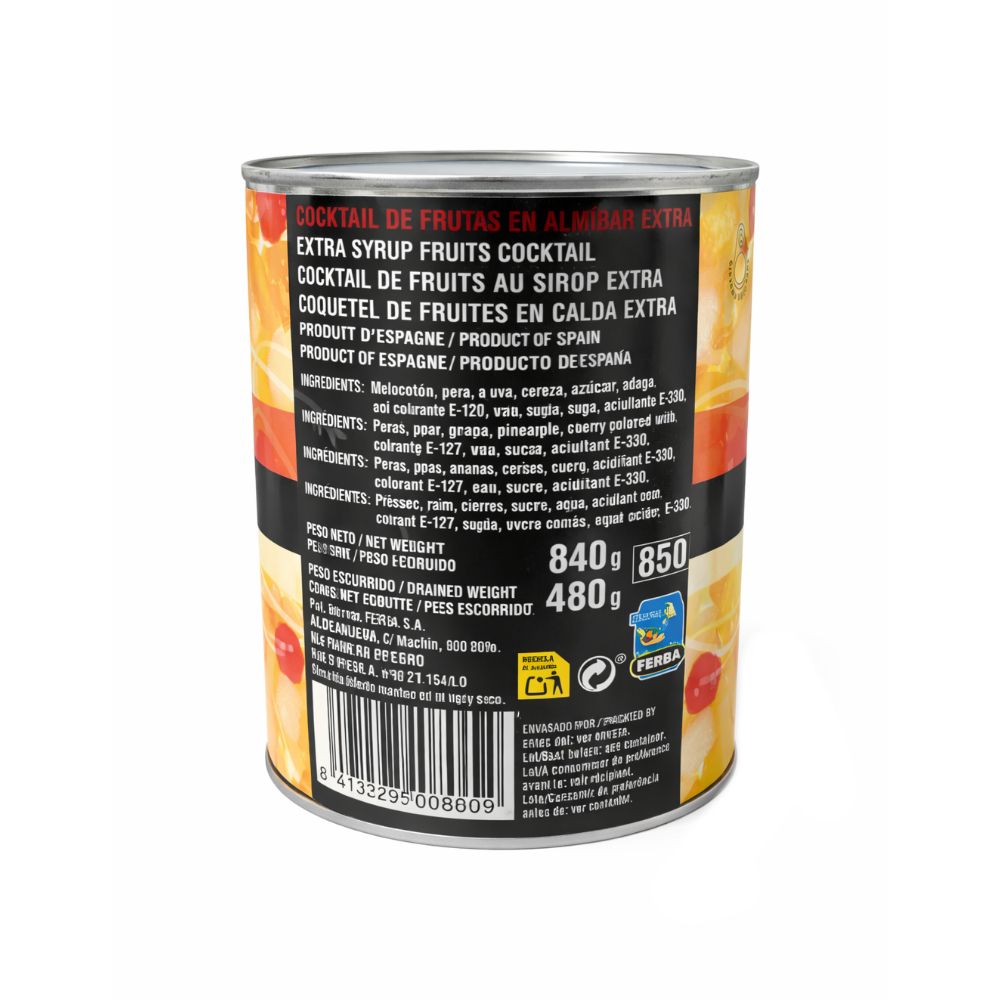 Cocktail de frutas en almíbar extra Ferba (840 g / 1.85 lb) - Miniatura 2