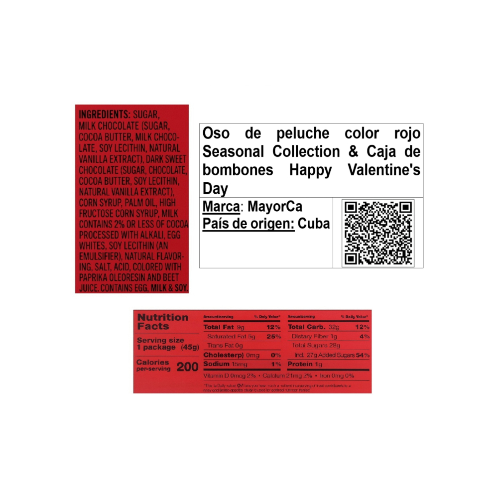 Oso de peluche color rojo Seasonal Collection & Caja de bombones Happy Valentine's Day - Miniatura 4