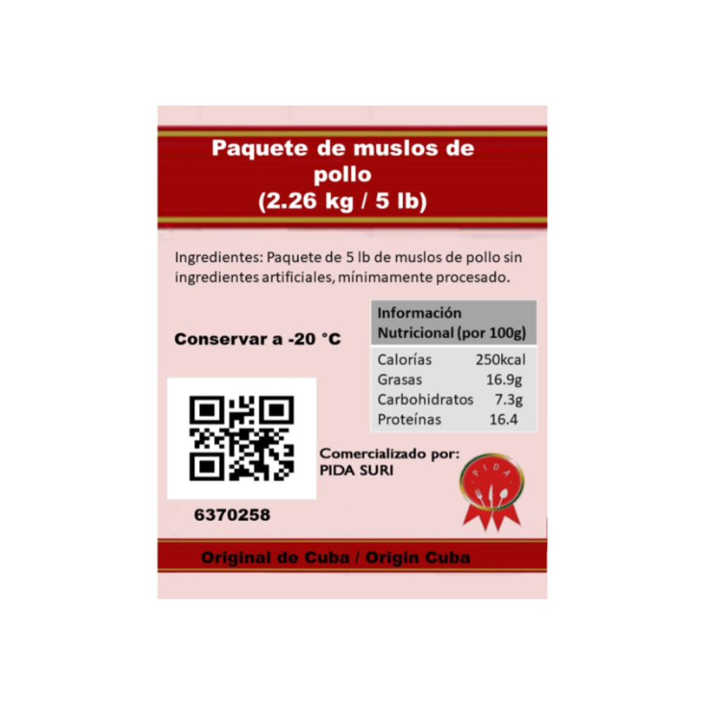 Paquete de muslos de pollo Pida (2.26 kg / 5 lb) - Miniatura 3
