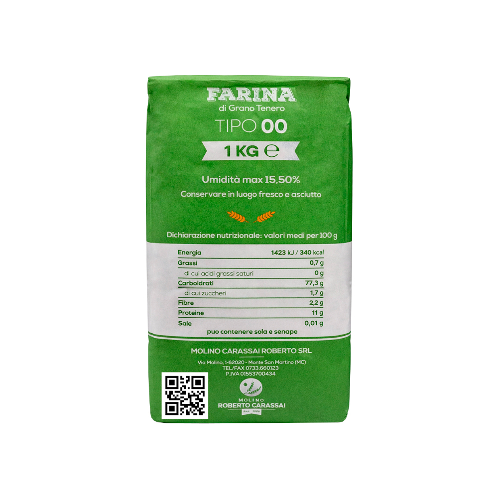 Harina de trigo blando tipo 00 Roberto Carassai (1 kg / 2.2 lb) - Miniatura 2