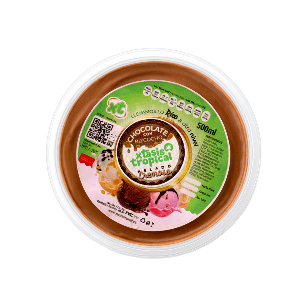 Helado cremoso sabor chocolate con bizcocho Xtasis Tropical (500 ml ...