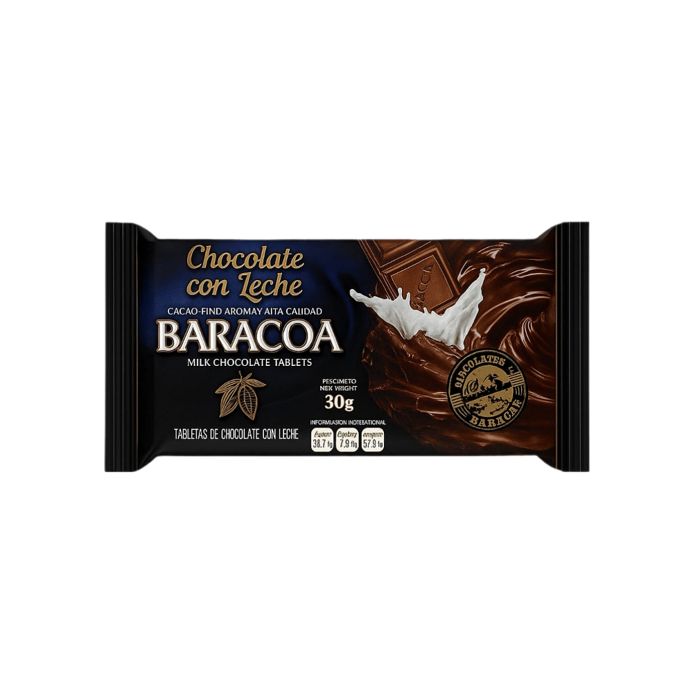 Tableta de chocolate con leche Baracoa (30 g / 1.06 oz) - Imagen 1