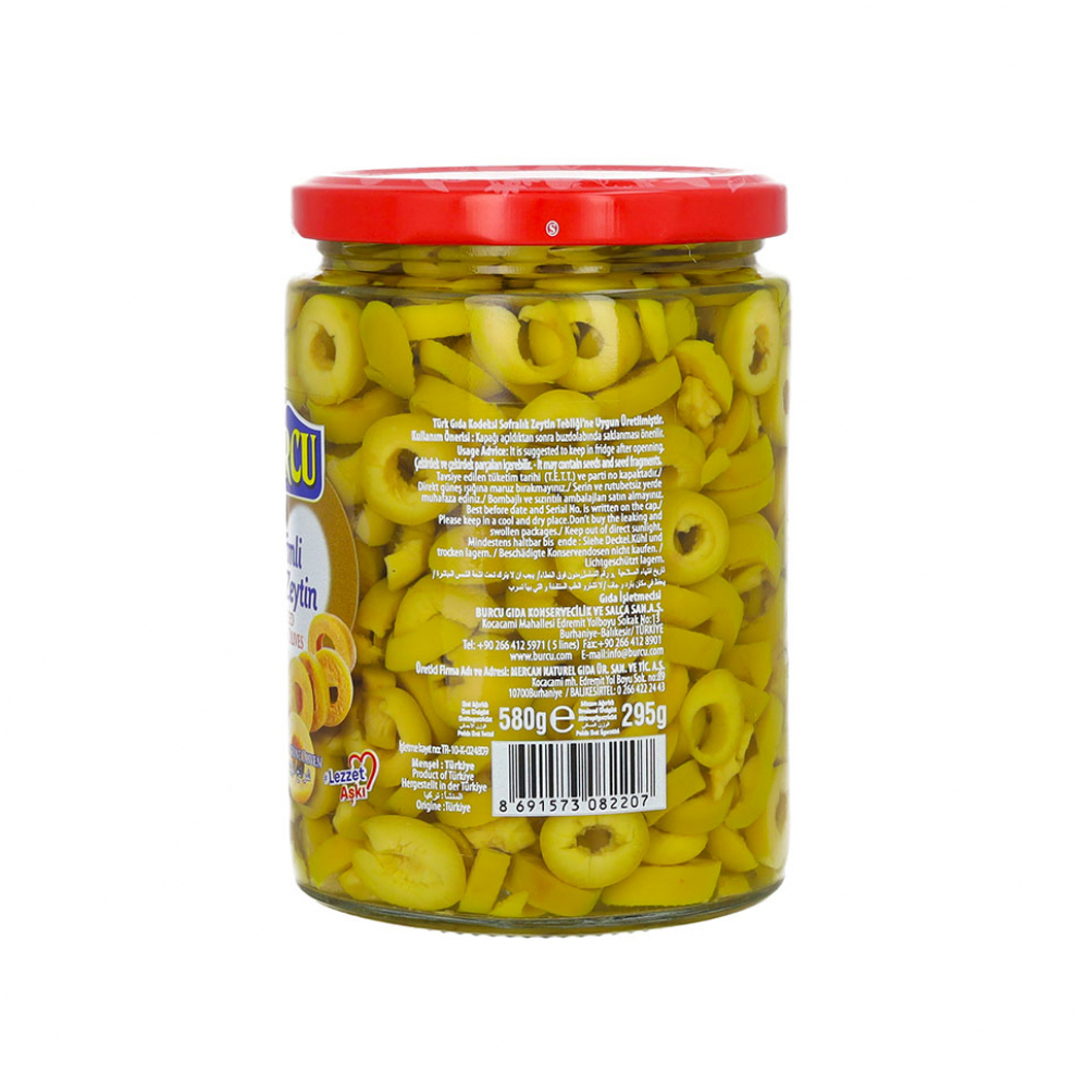 Aceitunas verdes en rodajas Burcu (580 g / 1.28 lb) - Miniatura 3