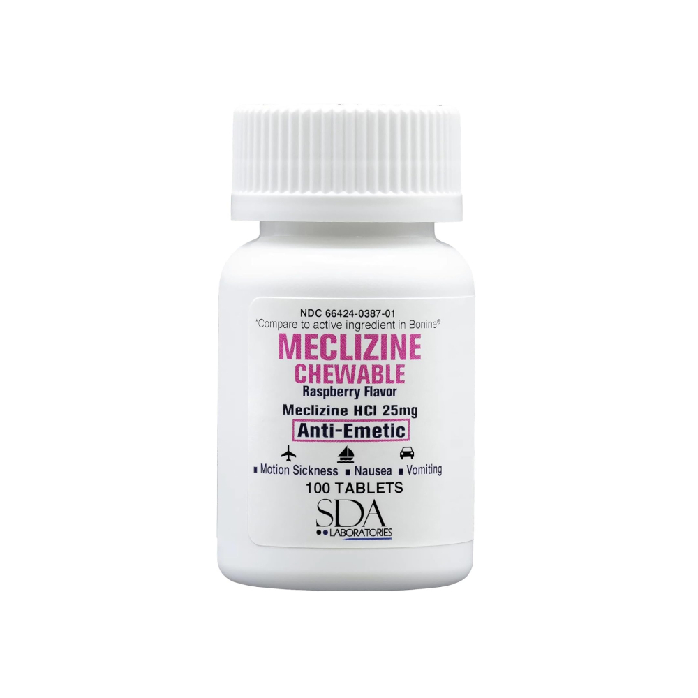 Clorhidrato de meclizina masticable sabor frambuesa 25 mg SDA Laboratories (100 tabletas) - Miniatura 3