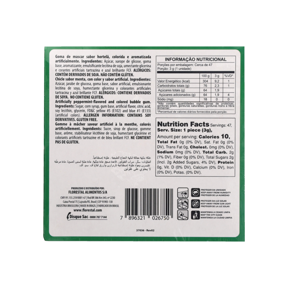 Chicle de bola -goma de mascar- sabor a menta Florestal (140 g / 4.93 oz) - Miniatura 4