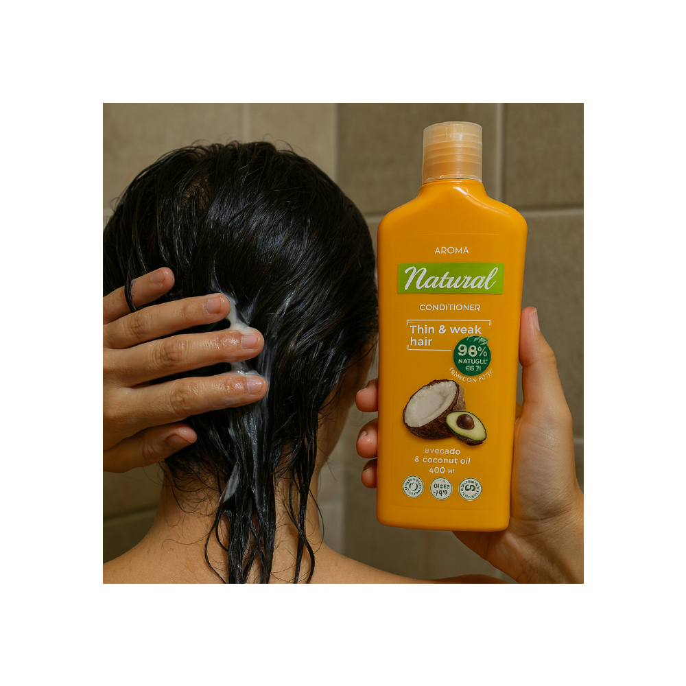 Acondicionador con aguacate y aceite de coco para cabello fino y débil Aroma Natural (400 ml) - Miniatura 4