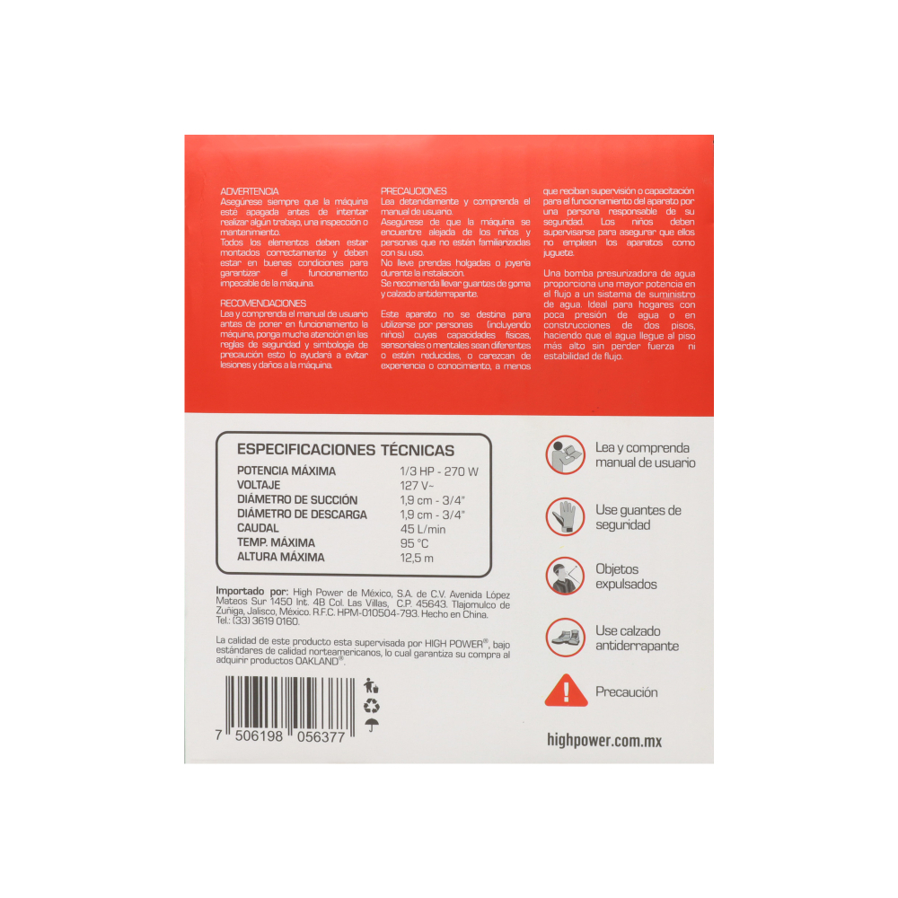 Bomba presurizadora 1/3 HP Oakland PA-4560 - Miniatura 3