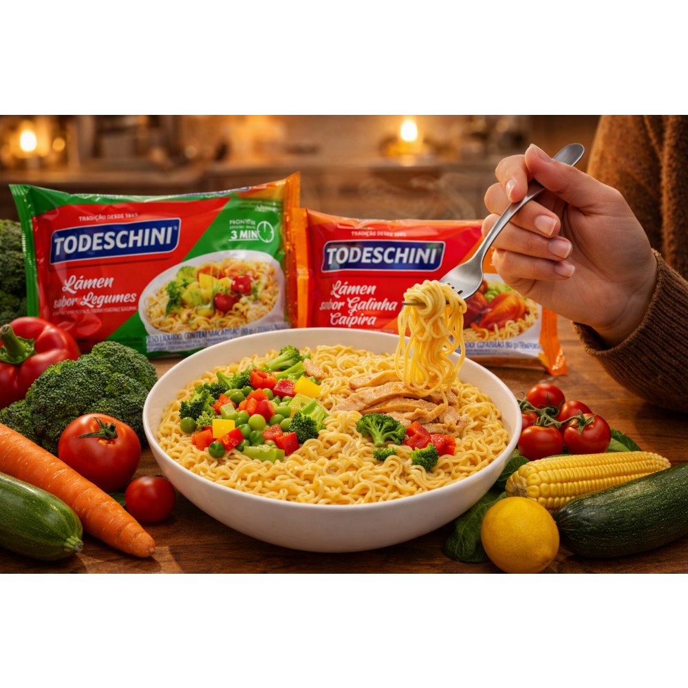 Combo de Fideos instantáneos sabor a legumbres Todeschini (85 g / 2.99 oz) + Fideos instantáneos sabor a pollo de corral Todeschini (85 g / 2.99 oz) - Miniatura 4