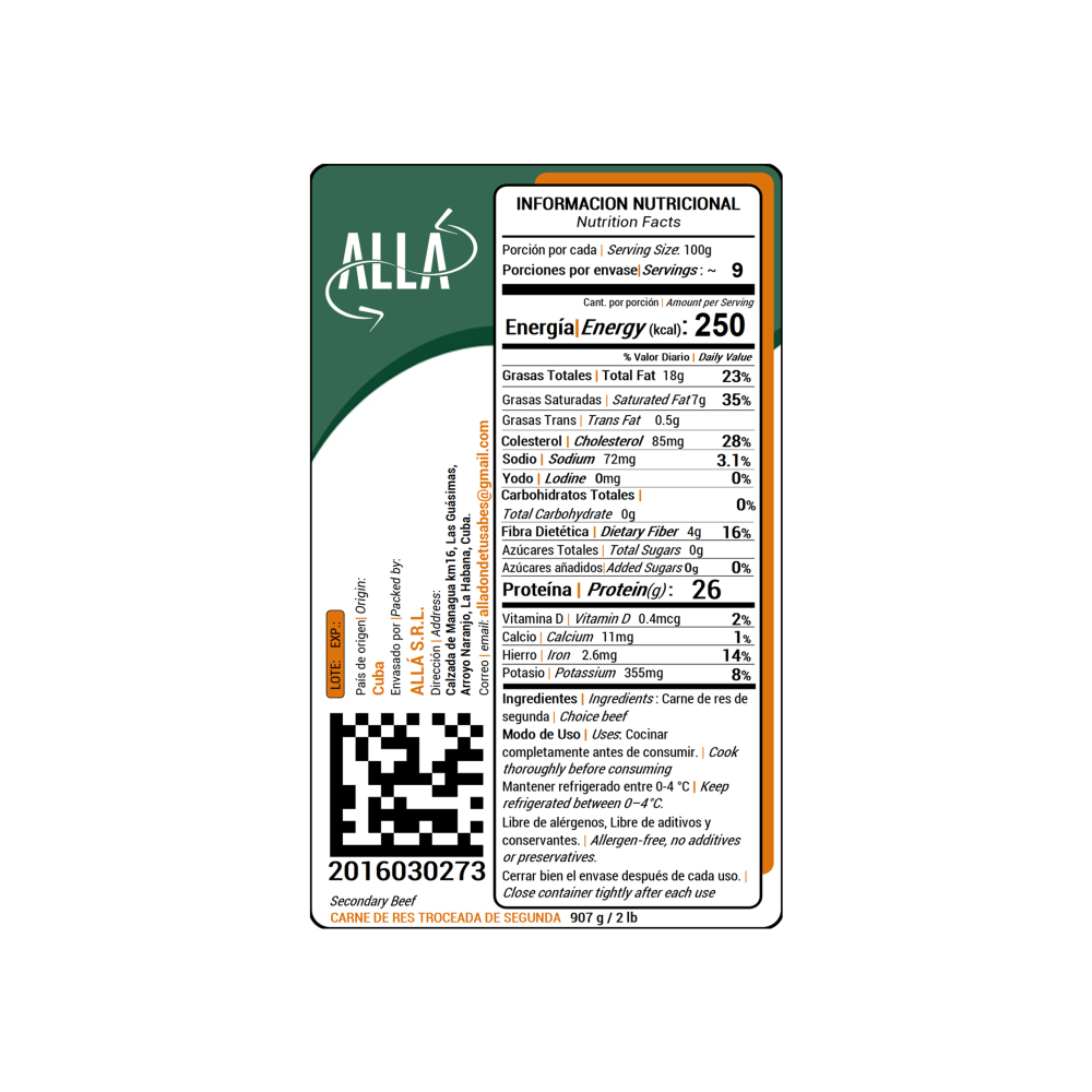 Carne de res troceada de segunda ALLÁ (907 g / 2 lb) - Miniatura 2