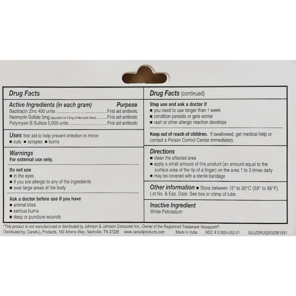 Ungüento triple antibiótico bacitracina zinc sulfato de neomicina sulfato de polimixina B CareAll (28 g / 1 oz) - Miniatura 3