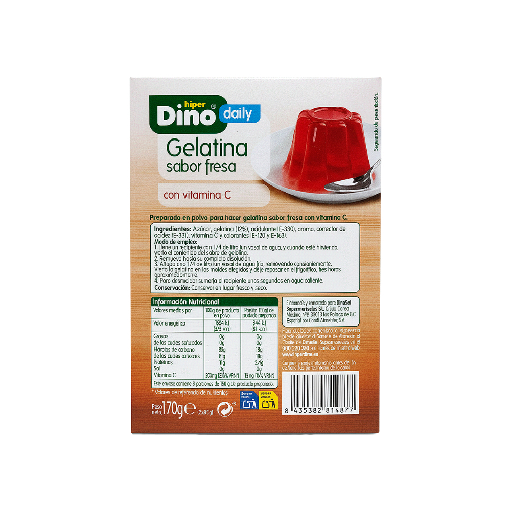 Gelatina sabor fresa con vitamina C Hiper Dino (170 g / 5.9 oz) - Miniatura 2