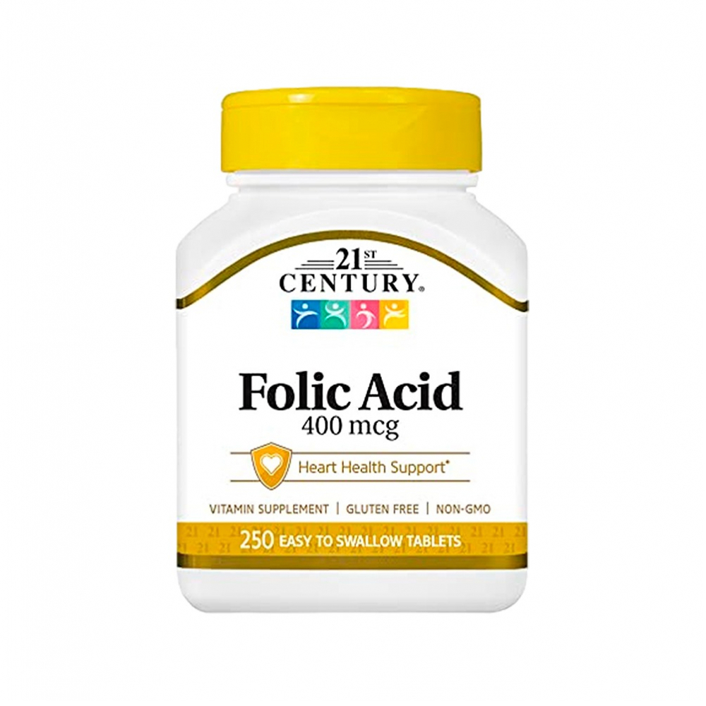 Ácido fólico 400 mcg 21st Century (250 tabletas) - Imagen 1