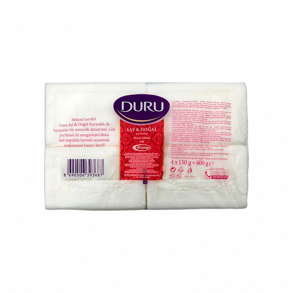 Jabón blanco natural puro de rosa Duru (4 x 150 g / 5.29 oz) - Miniatura 2