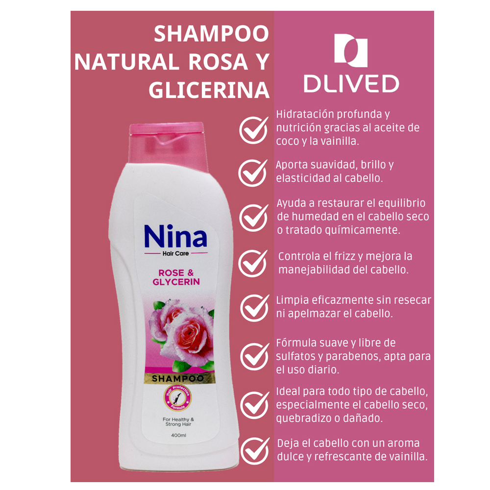 Champú de rosa y glicerina Nina (400 ml) - Miniatura 2
