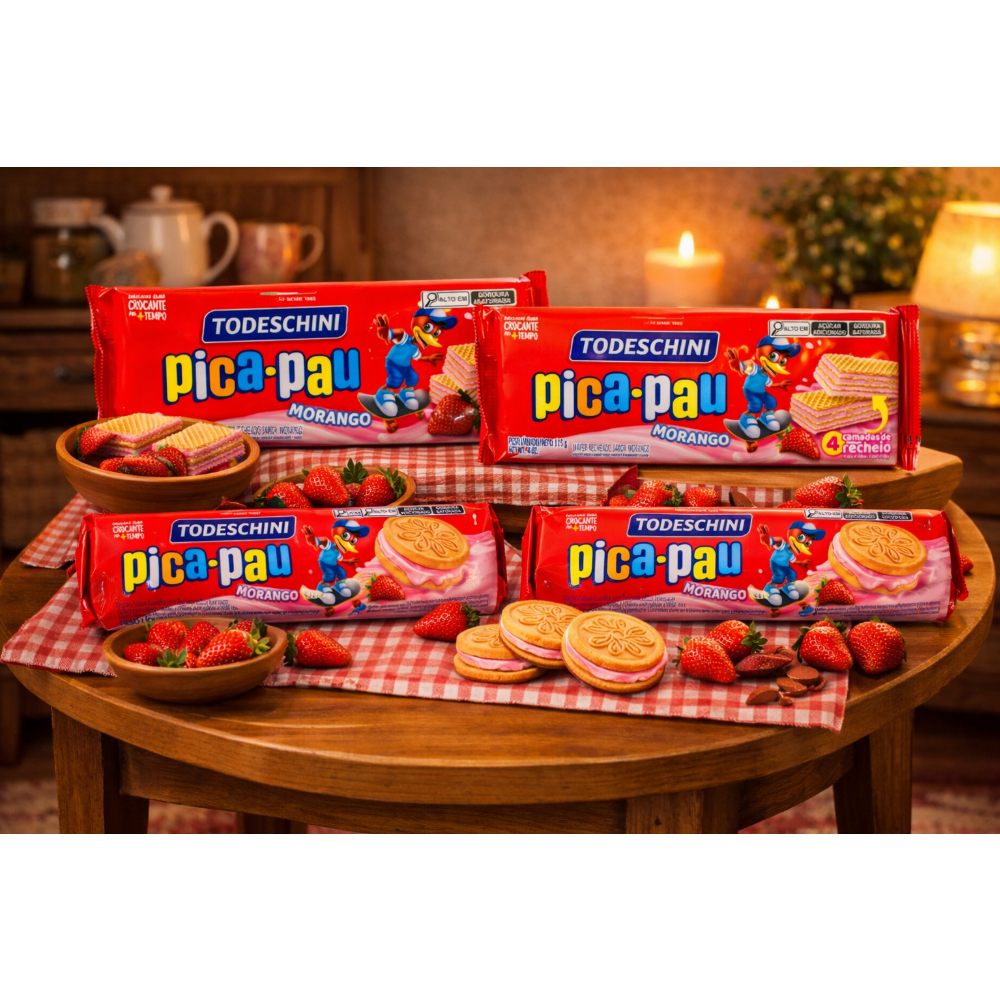 Combo de Sorbeto de fresa pica pau Todeschini (115 g / 4.06 oz) + Galletas de vainilla con relleno sabor a fresa pica pau Todeschini (115 g / 4 oz) - Miniatura 4