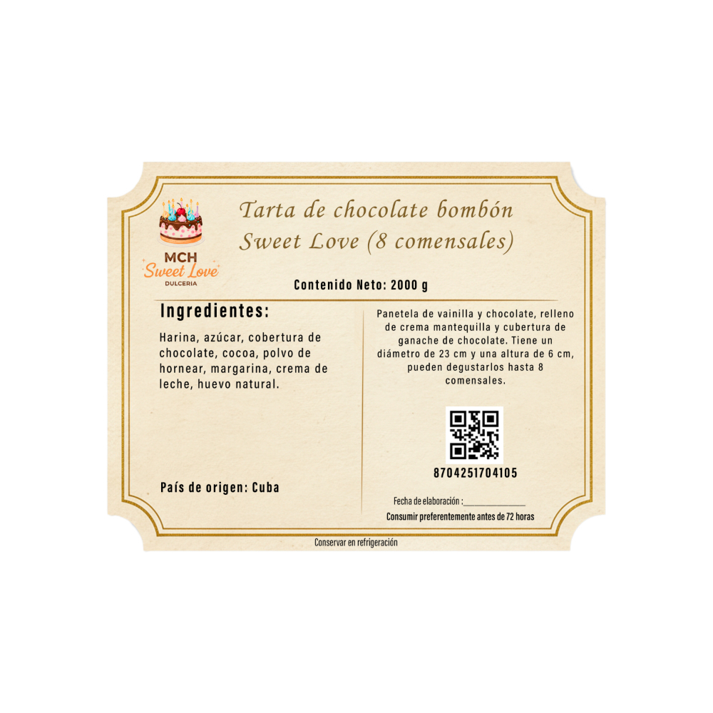 Tarta de chocolate bombón Sweet Love MCH Panadería (8 comensales) - Miniatura 4