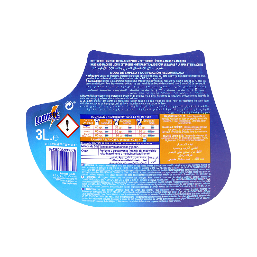 Detergente líquido para ropa aroma suavizante Lumysol (3 L) - Miniatura 3