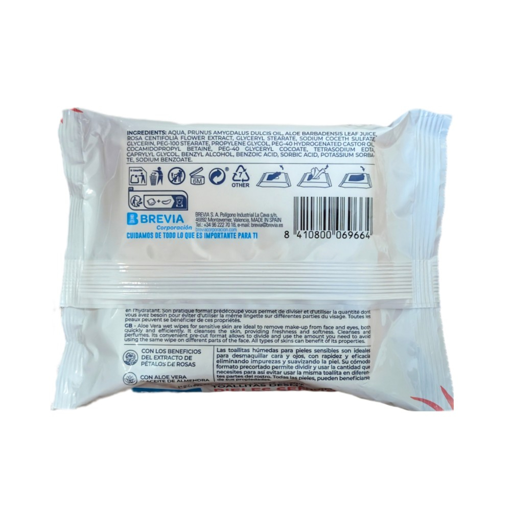 Toallitas desmaquillantes para pieles sensibles Brevia (15 U) - Miniatura 2