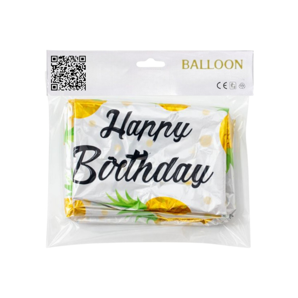 Globo con cartel de Happy Birthday y diseño con piñas amarillas 18 pulgadas Ballon - Miniatura 2