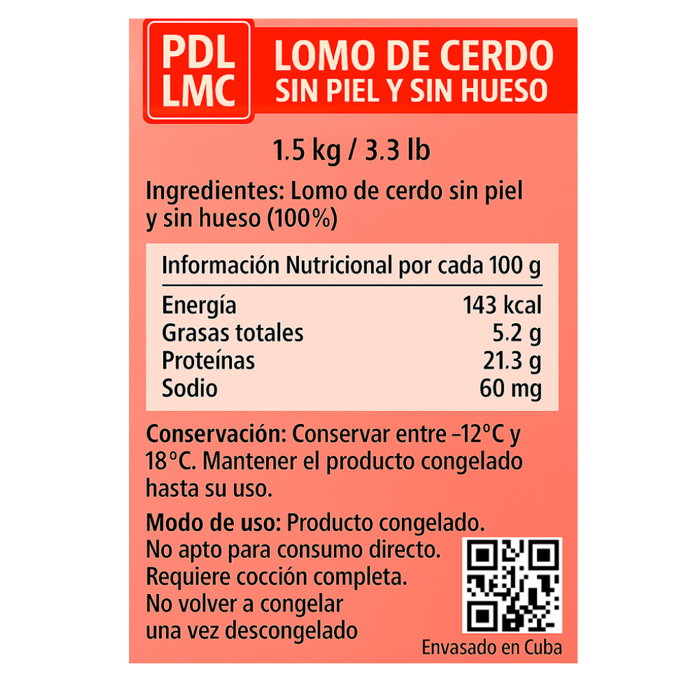 Lomo de cerdo sin piel y sin hueso PDL LMC (1.5 kg / 3.3 lb) - Miniatura 3